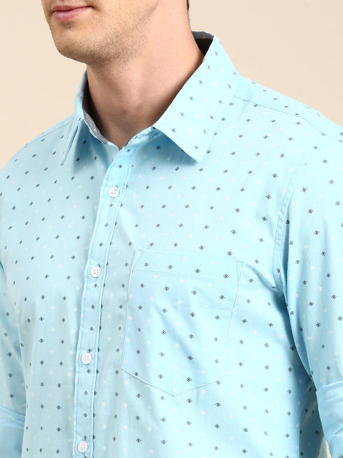 Blue Printed Full Sleeves Shirt